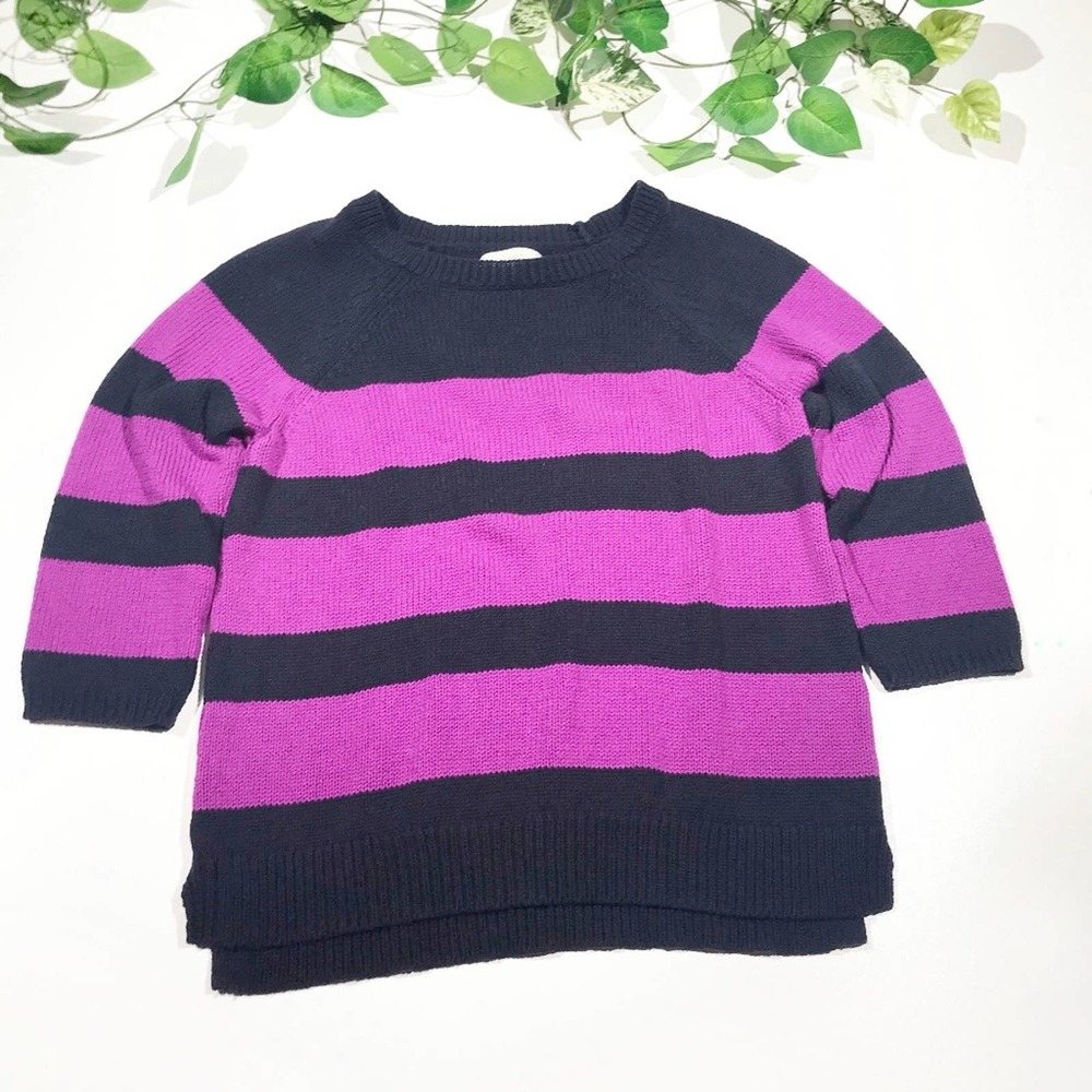 LOFT 100% Cotton Purple & Navy Striped Sweater XL